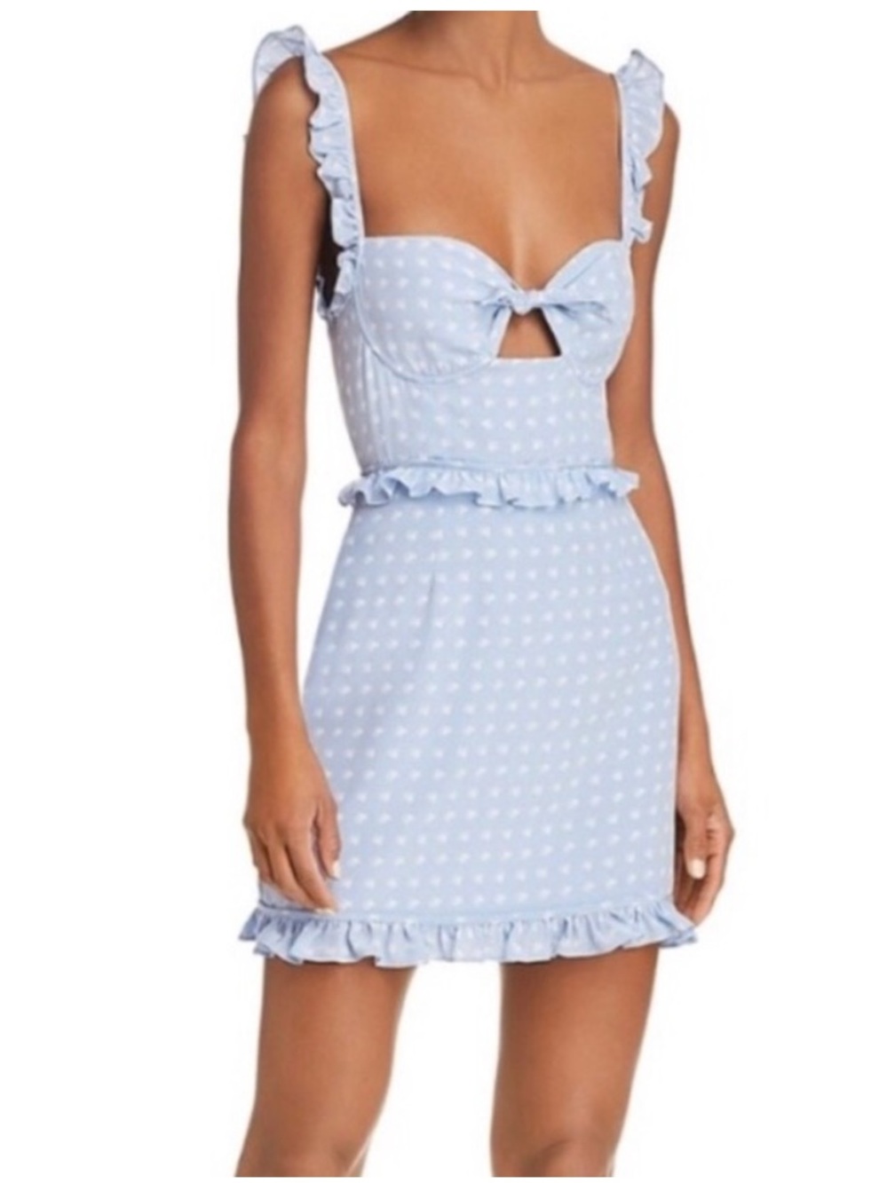 For Love & Lemons Sweetheart Mini Dress Light Blue Heart Print Size XS